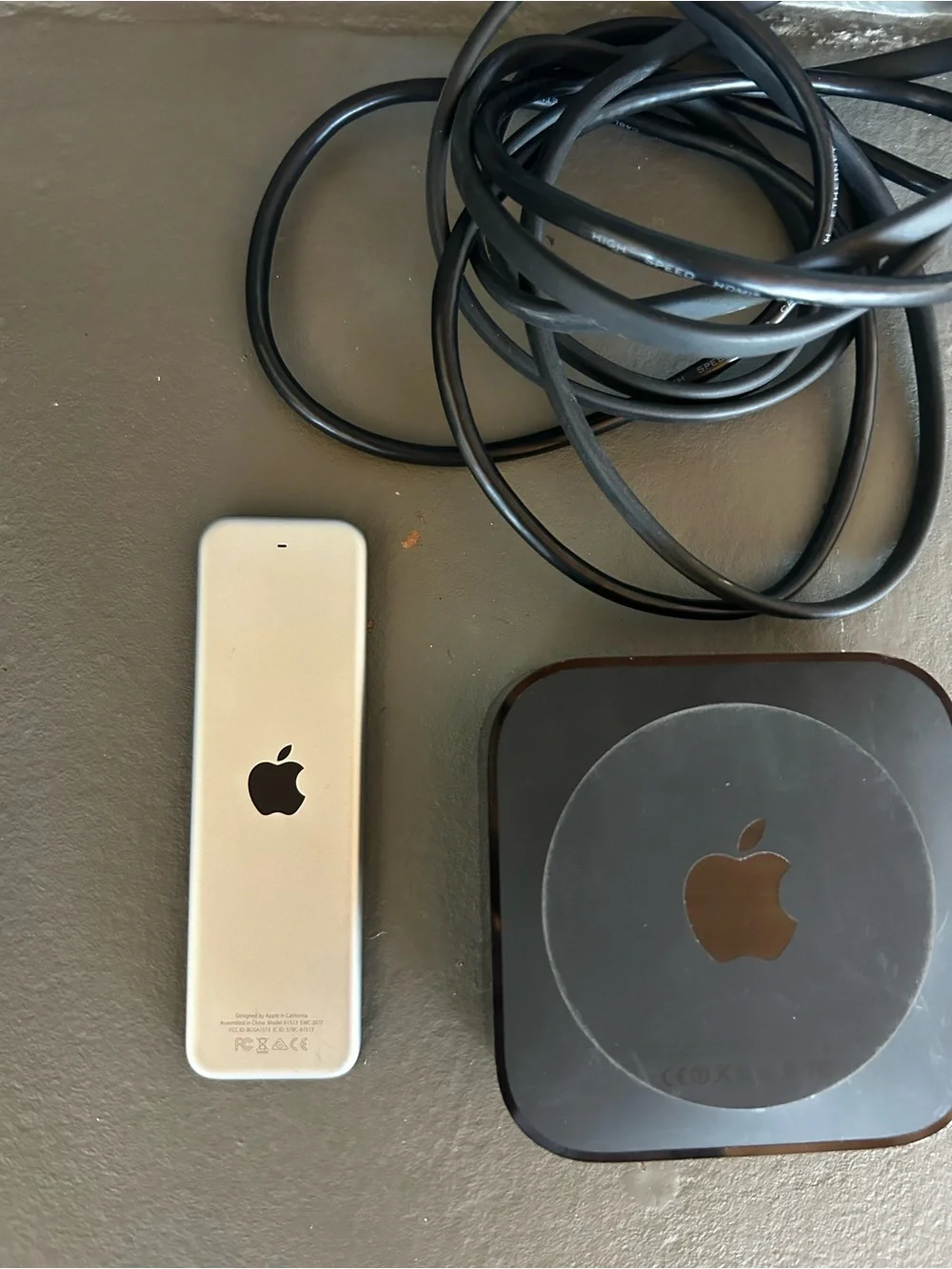 Apple TV box with Siri Remote and cables - Black Gen 4